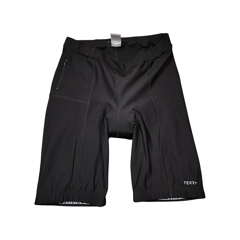 Terry Cycling Shorts 1X Wom 10" Black Padded Zipper Pocket Tour Performance USA